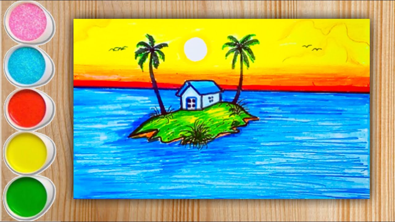scenery drawing | cobi aka | scenery | landscape drawing | easy scenery oil pastel দৃশ্য আঁকা #28