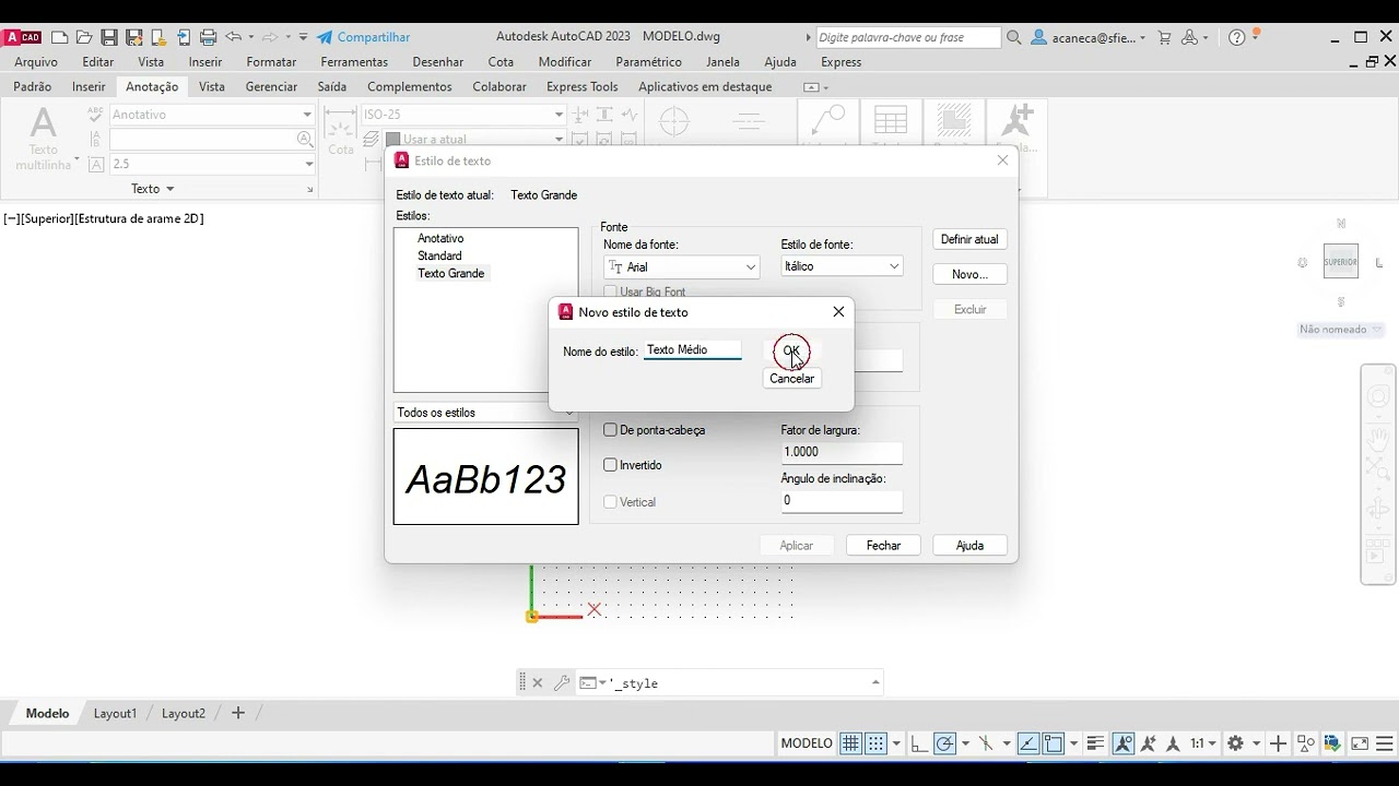 AutoCAD 2023 2D - Configuração de Estilo de Texto.