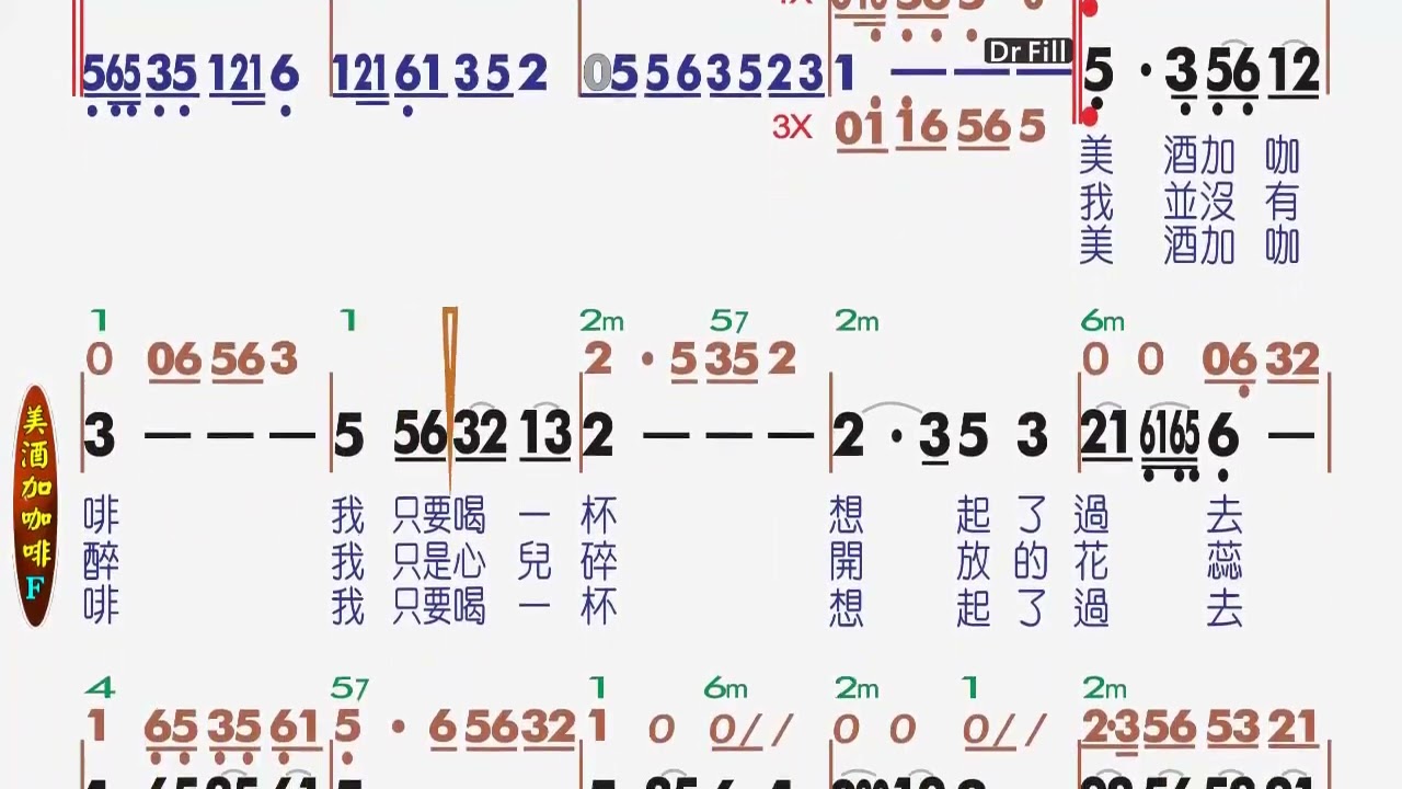 美酒加咖啡-F調『伴奏』動態簡譜