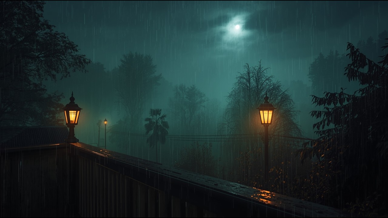 Rain and Thunder Sounds for Sleeping | Misty Rainy Night with Distant Thunder Under the Moonlight