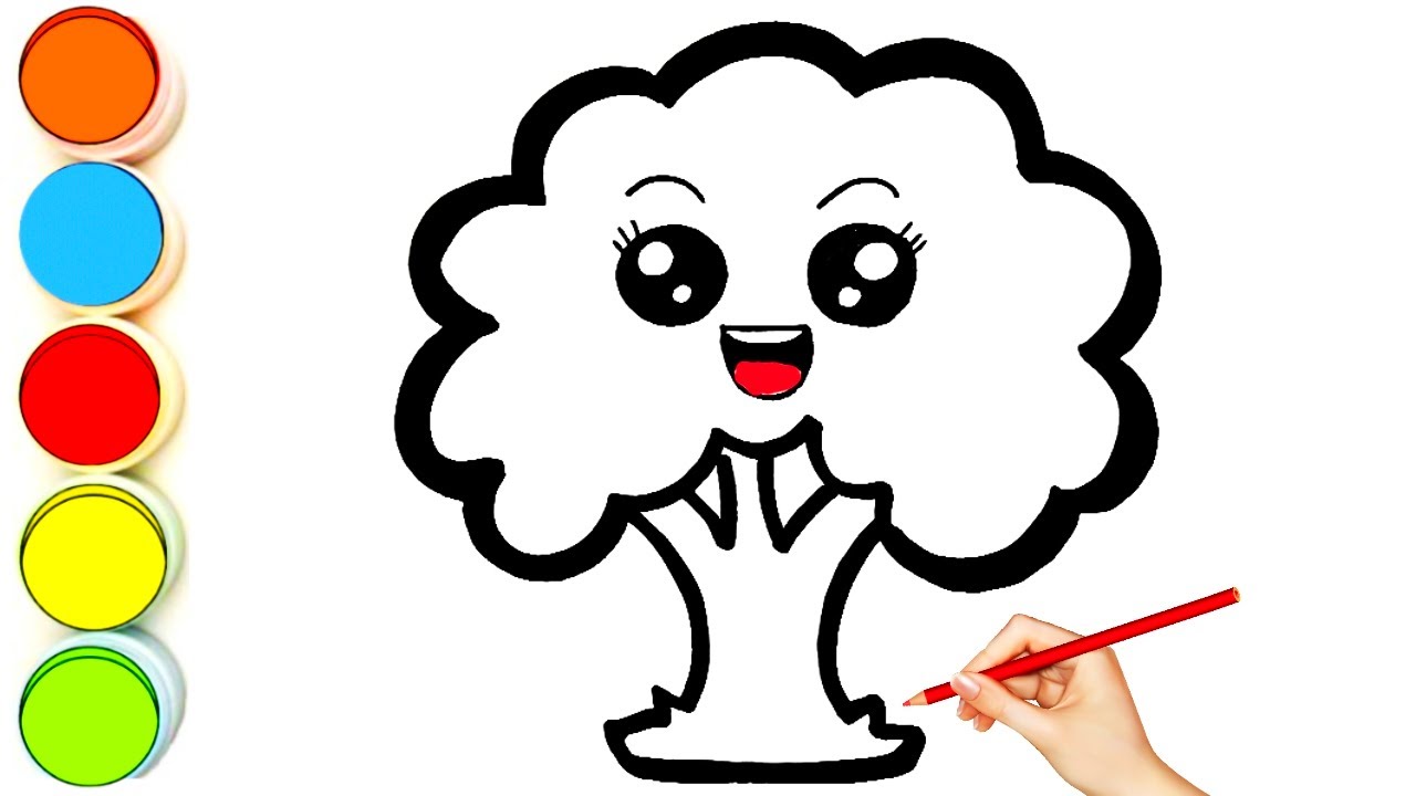 How to Draw a Cute Tree🌴| Simple Tree Drawing, Painting for Kids #181