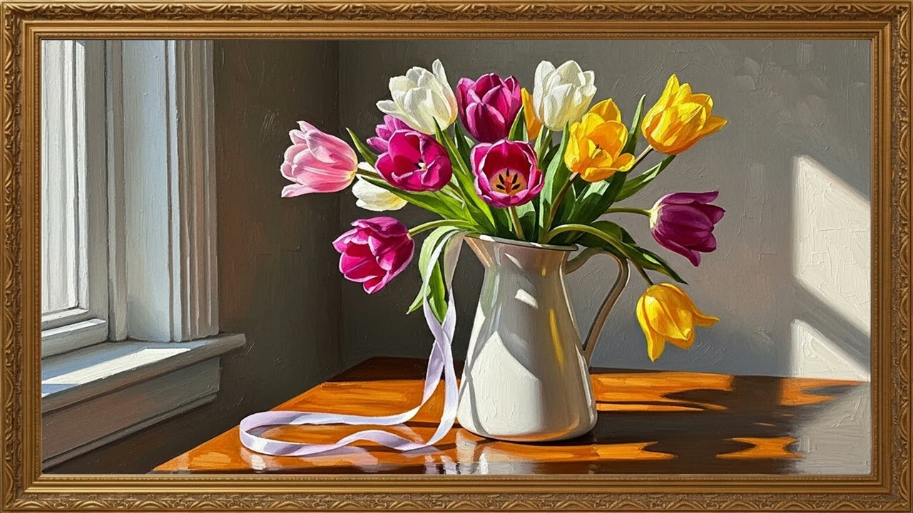 Vintage Tulip Still Life Canvas | Calm Two-Hour Art Experience