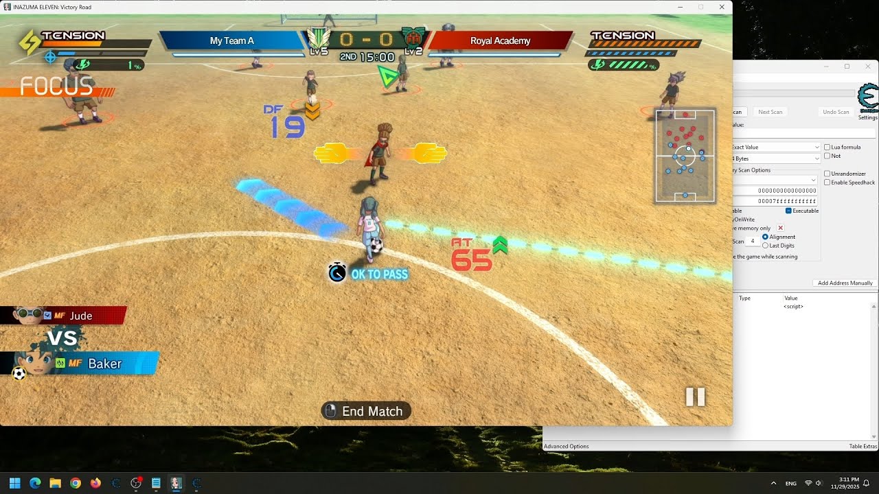 Inazuma Eleven Victory Road - Cheat Match Time