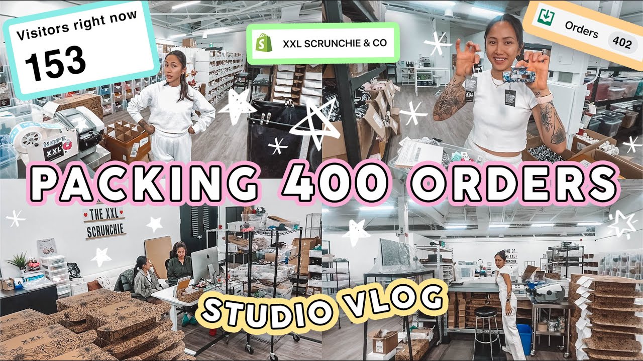 STUDIO VLOG #102 | PACKAGING ORDERS | Before, During, After Launch 400+ XXL Scrunchie Orders ☀️✨