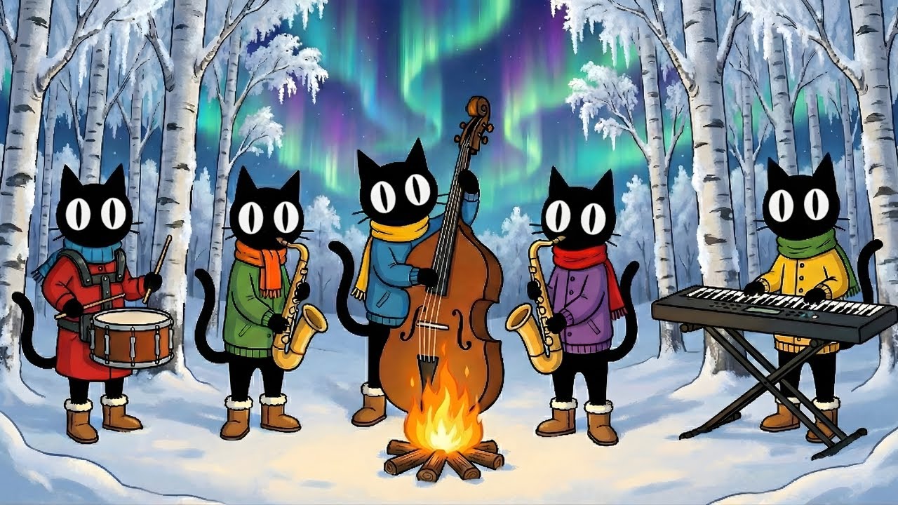 Black Cats Aurora Campfire Jazz :Cozy Work BGM for Focus & Relaxation