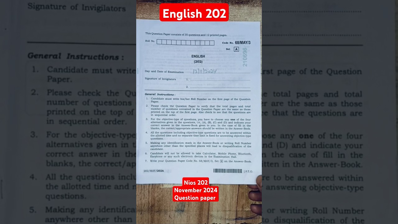Nios English 202 November 2024 Question paper Solution #english202 #niosexams