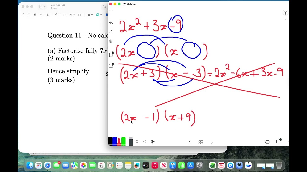 Level A/B - Question 11 - Factorising and algebraic fractions (No calculator)