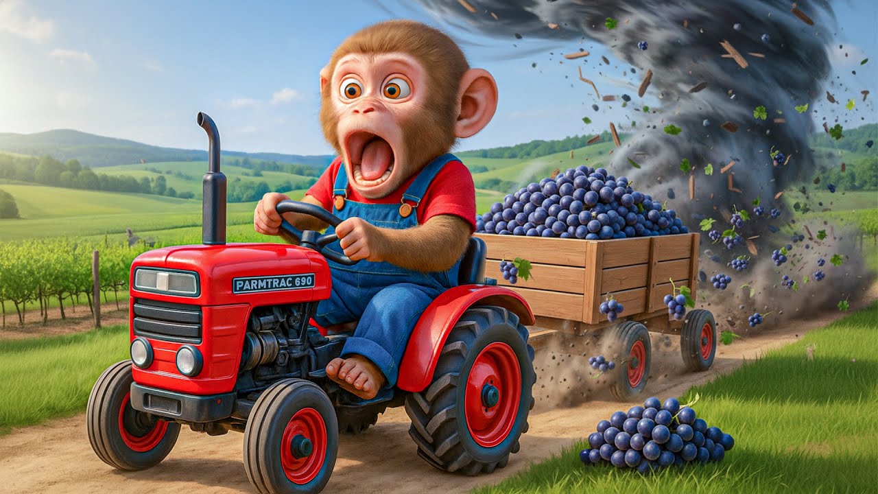 🐒💨 Monkey Nana&rsquo;s Brave Grape Harvest During a Tornado! 🍇🚜 A Heart-Stopping Adventure