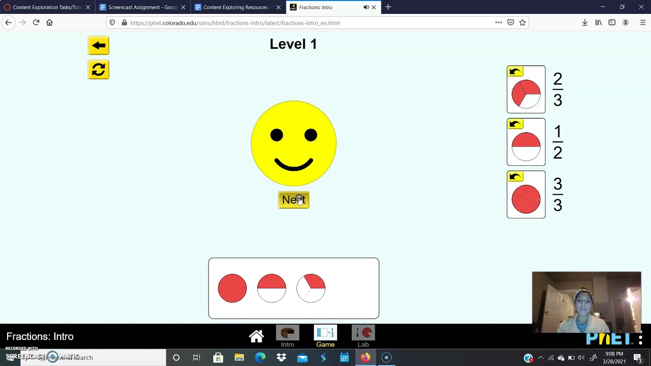 Phet website to practice fractions