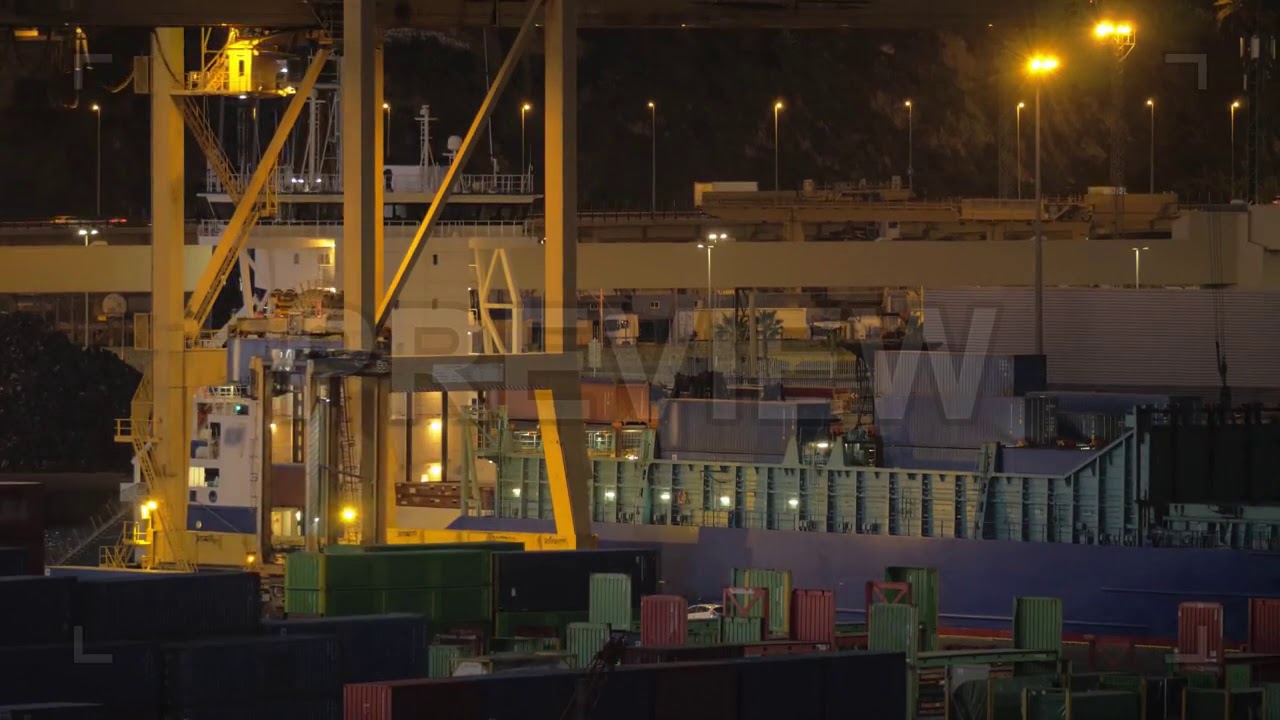 Night View Of A Cargo Ship Stock Video