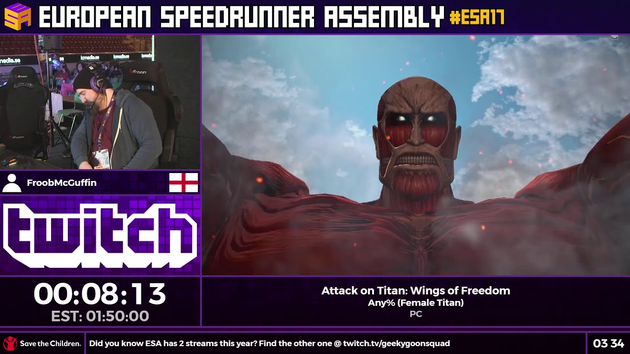 #ESA17 Speedruns - Attack on Titan: Wings of Freedom [Any% (Female Titan)] by FroobMcGuffin