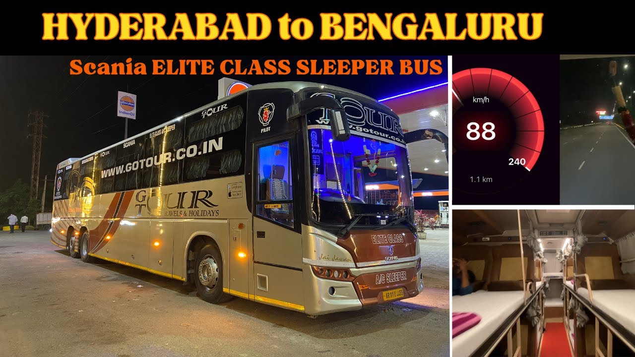 Hyderabad to Bangalore Bus Journey in GO TOUR & TRAVELS Scania Multiaxle Elite Class Sleeper