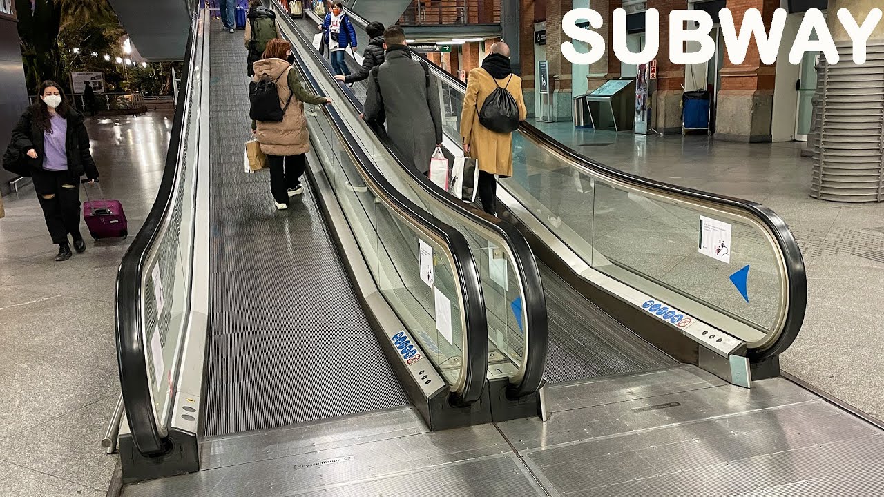 Subway Station Escalator Atocha Renfe Station Walk 4K - Madrid Trains in Subway