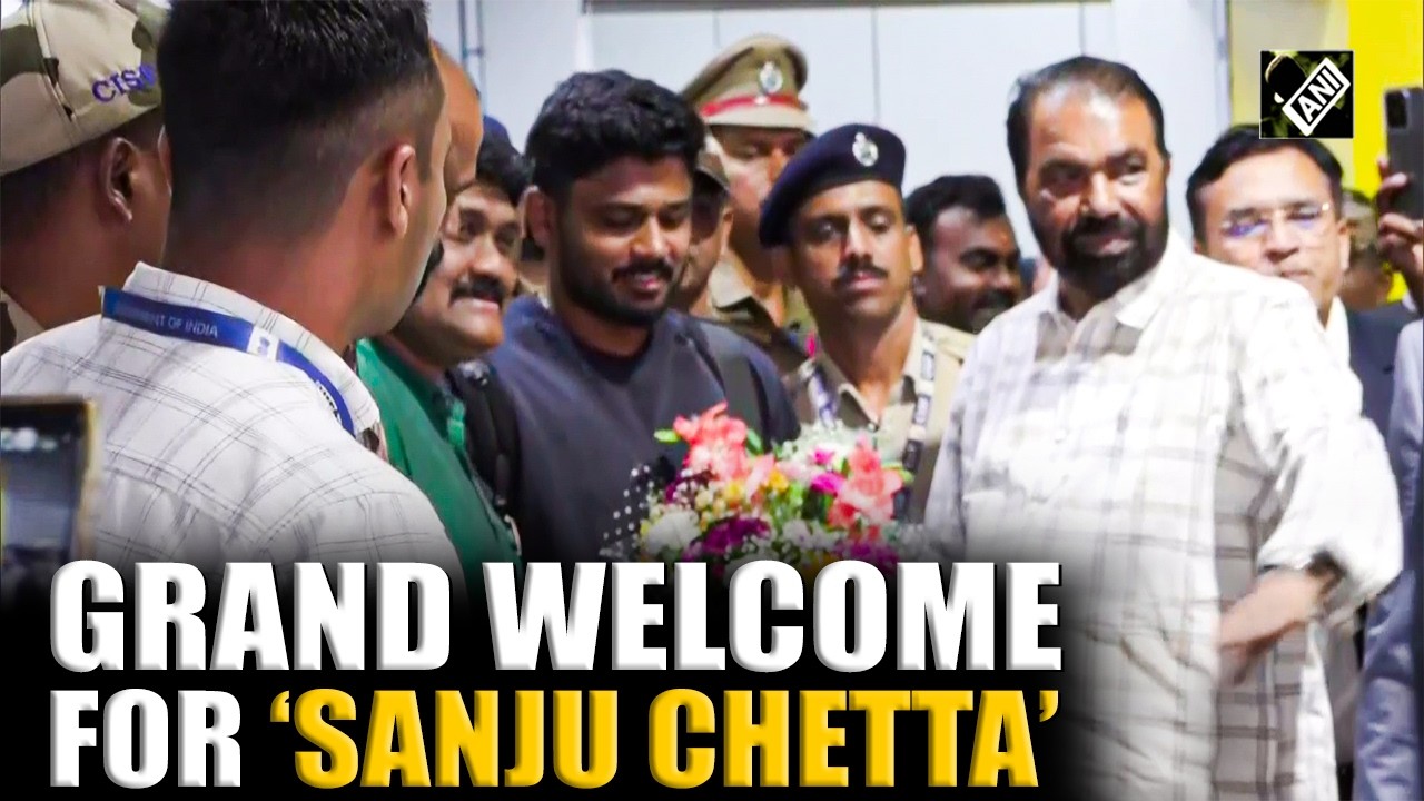 T20 WC 2026 Player of the Series Sanju Samson gets grand welcome at Thiruvananthapuram airport
