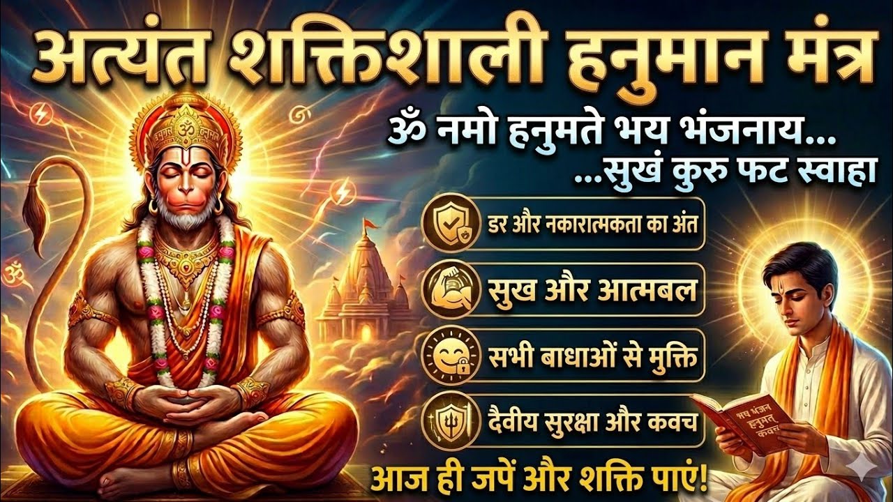 ॐ नमो हनुमते भय भंजनाय सुखम् कुरु फट् स्वाहा | OM Namo Hanumate BhayBhanjanay Sukham Kuru Fat swaha 