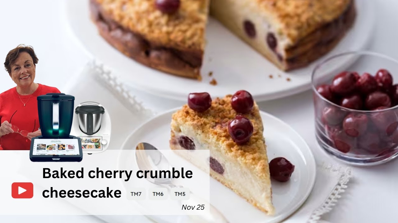 Чизкейк с вишневой крошкой, приготовленный в Thermomix по рецепту Cookidoo.