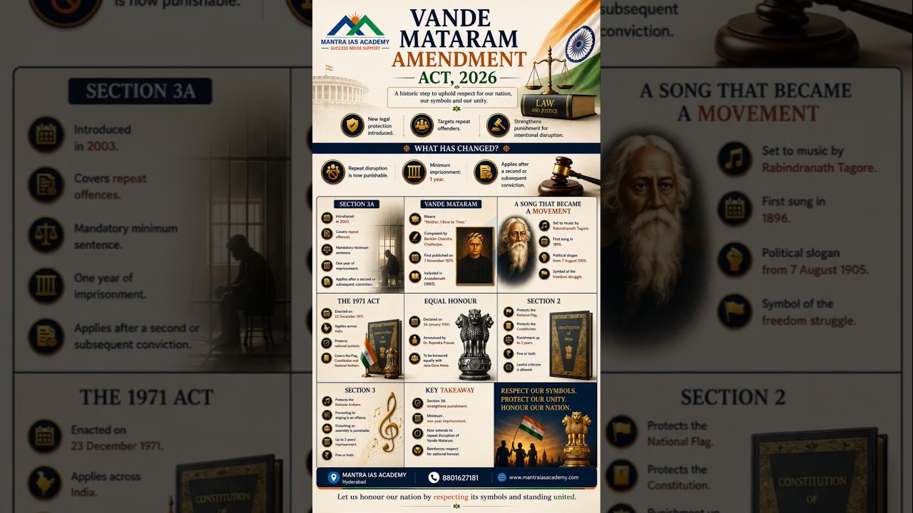 Prevention of Insults to National Honour (Amendment) Bill, 2026 #vandemataram #nationalsong #upsc