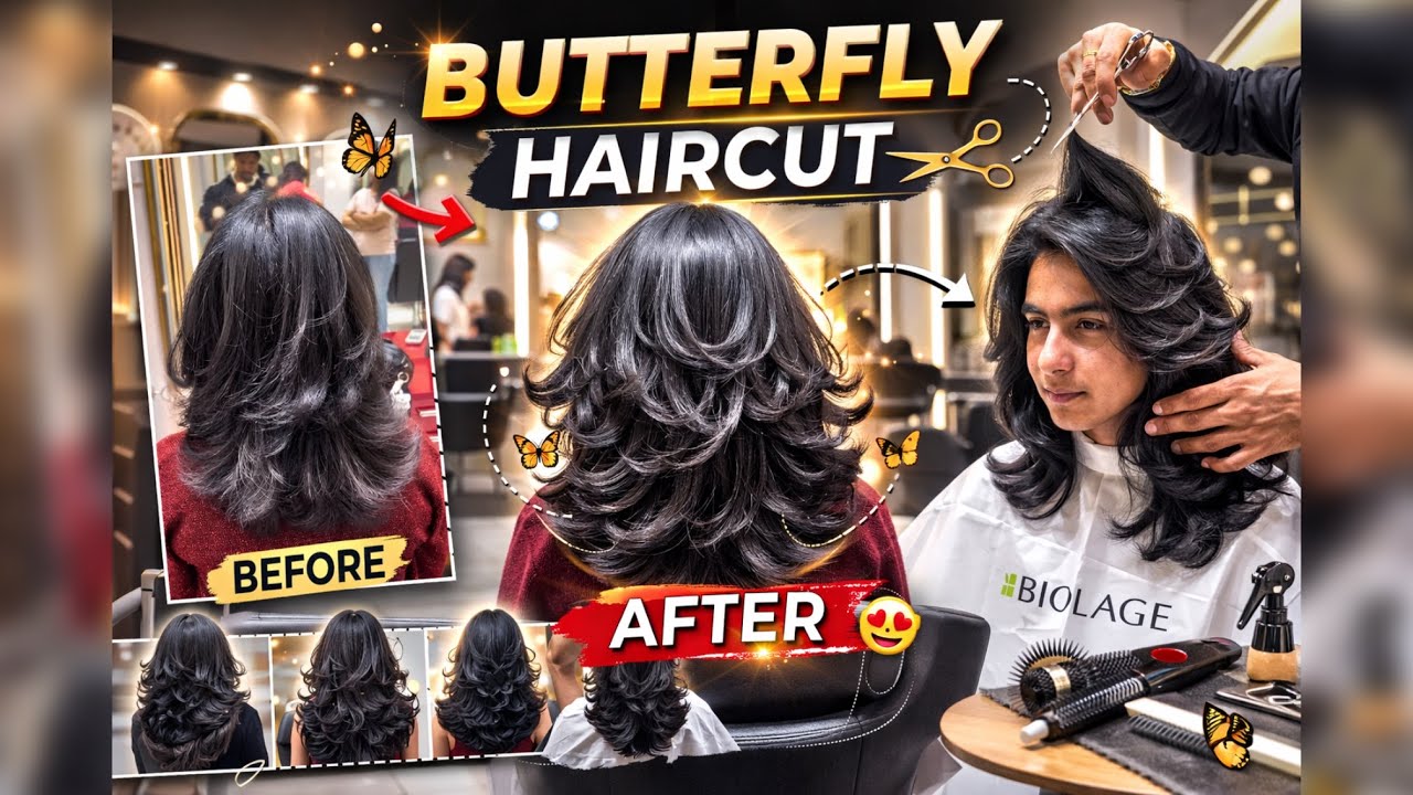 Butterfly Haircut Transformation 🦋✨//Trendy Butterfly Cut – Full Step by Step!