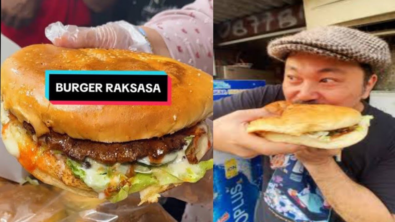 BURGER JUMBO 21 CM,LARIS MANIS DI PASAR LAMA TANGERANG #food#foodie#kuliner#streetfood#burger
