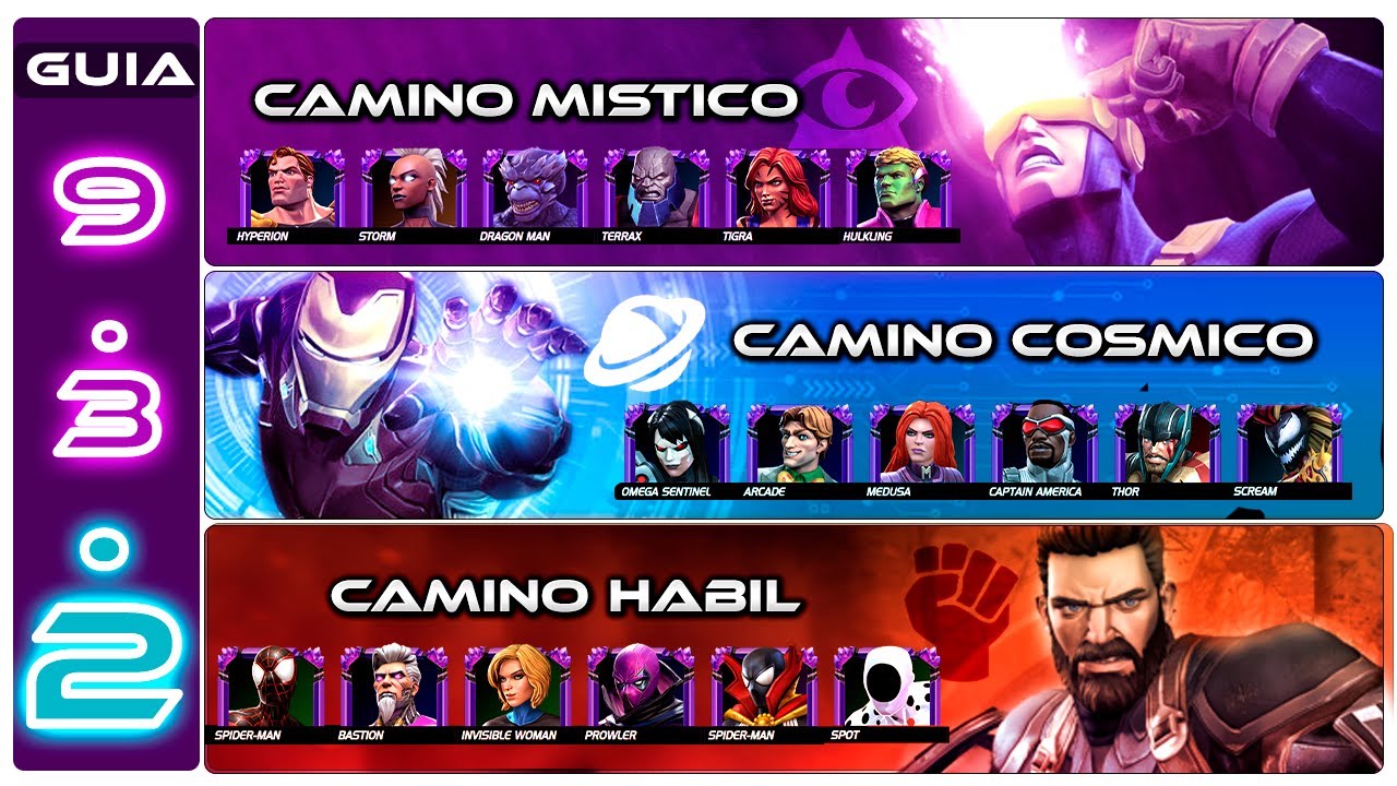 GUIA ACTO 9.3.2 COMPLETA 03 CAMINOS y 03 JEFES: Ciclope Ironman capitamn iw | marvel batalla mcoc