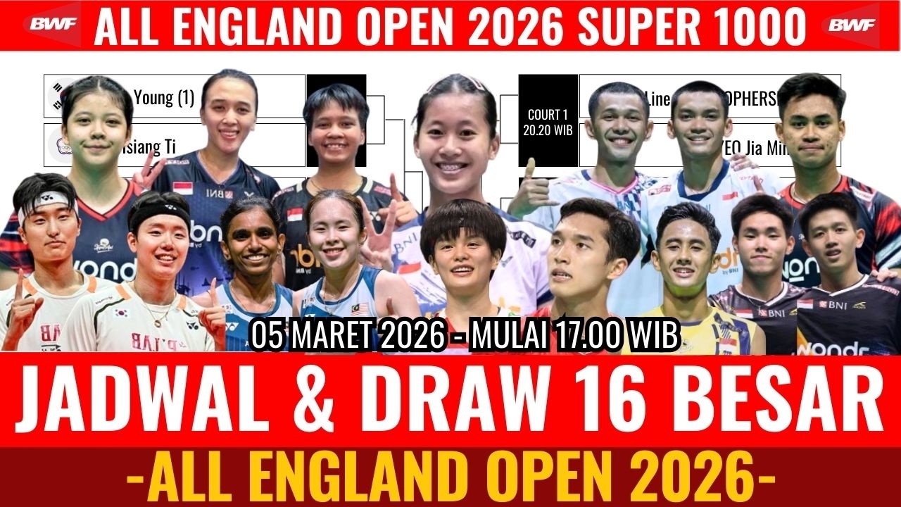 Jadwal 16 Besar England Open 2026