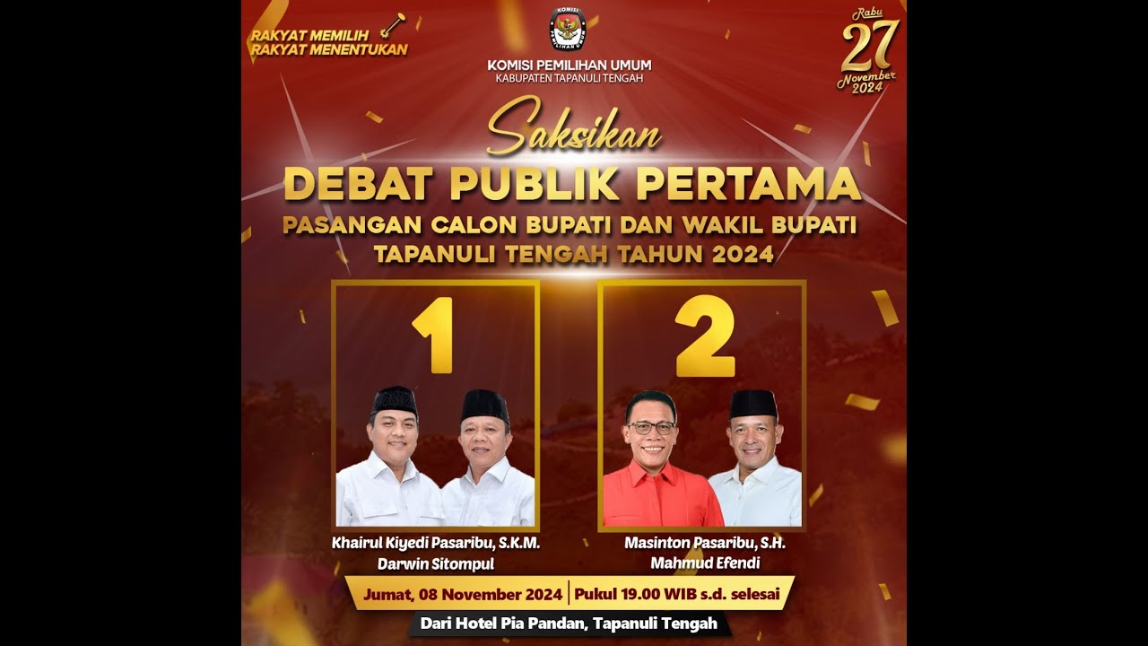 Debat Publik Pertama Pasangan Calon Bupati Dan Wakil Bupati Kabupaten Tapanuli Tengah 2024