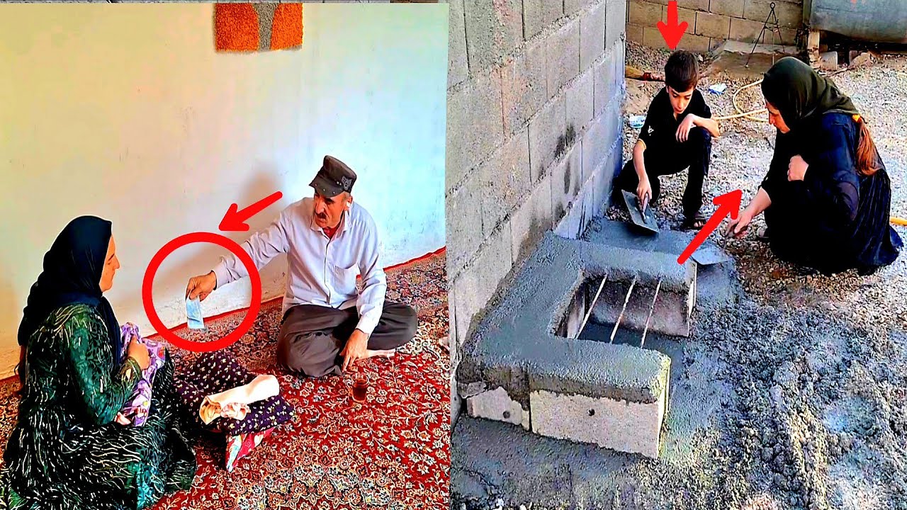 Constructing firewood stove by a mother who grapples with poverty