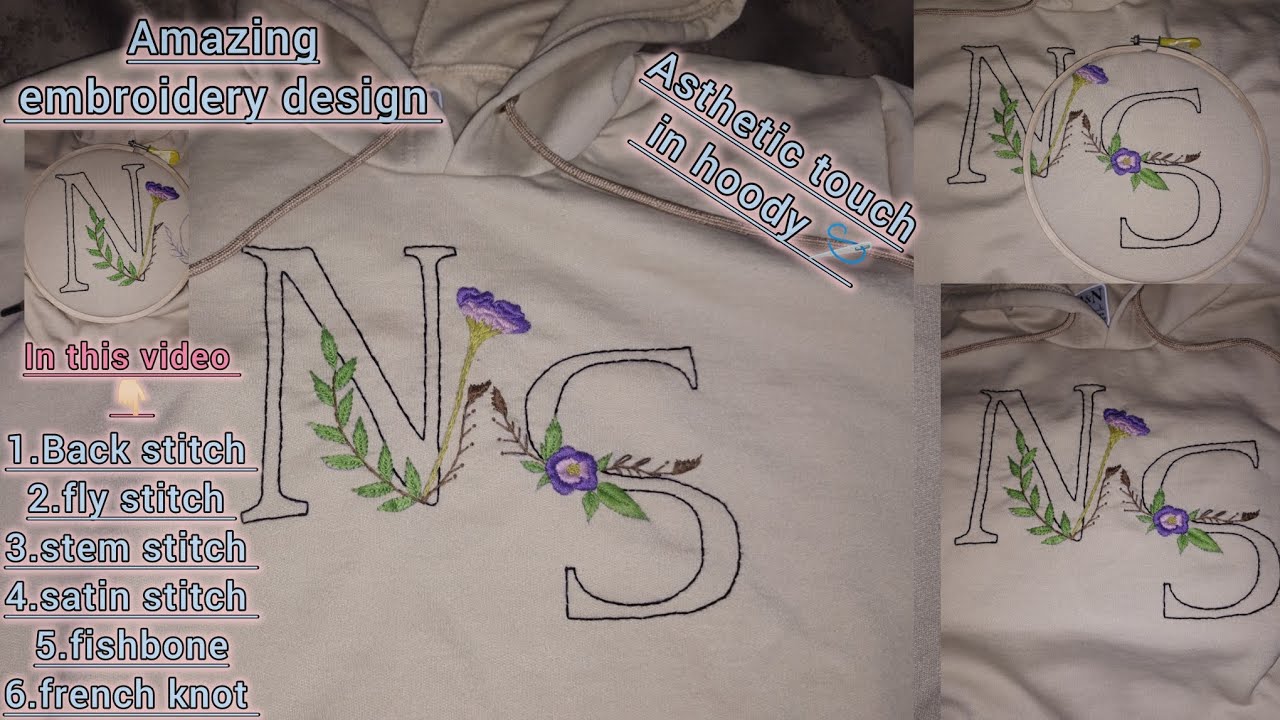 Amazing embroidery designer hoody🩷🪡|#embroiderystitches#youtubevideo#art|| six stitch in one video 