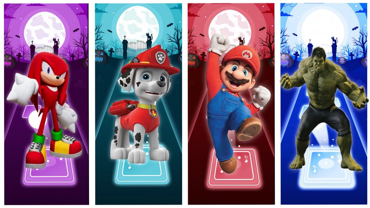 Tiles hop game, Sonic vs Hulk vs Paw patrol vs Mario # 1