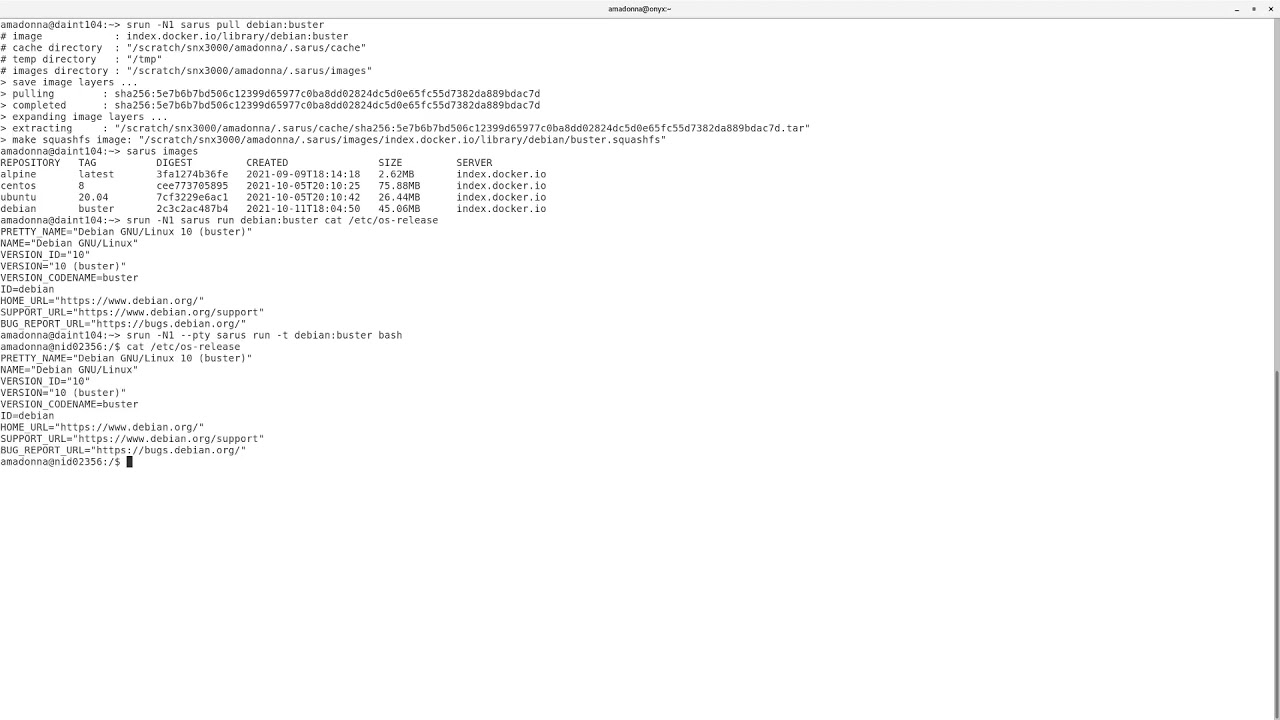Sarus tutorial: base commands