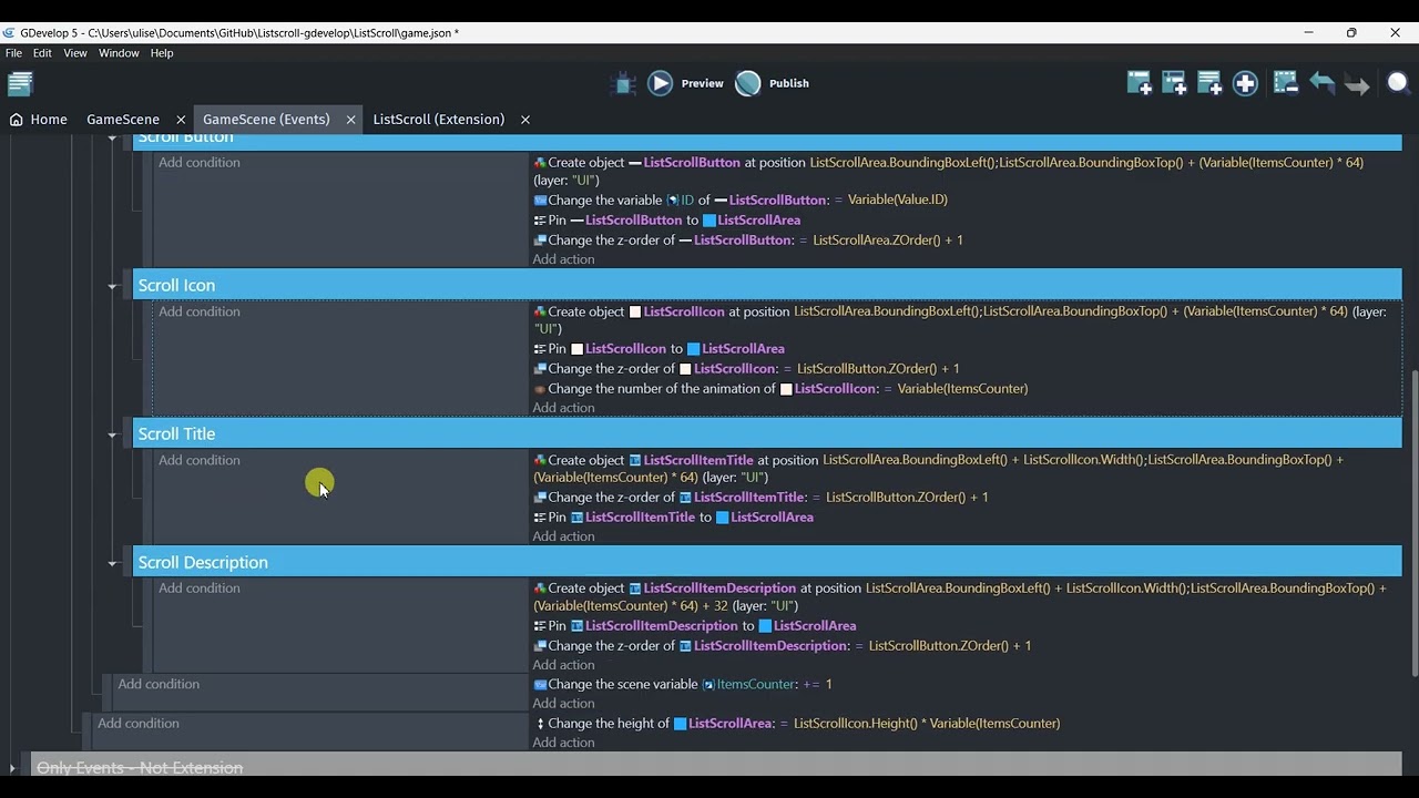 List Scroll [Unofficial Extension] for GDevelop