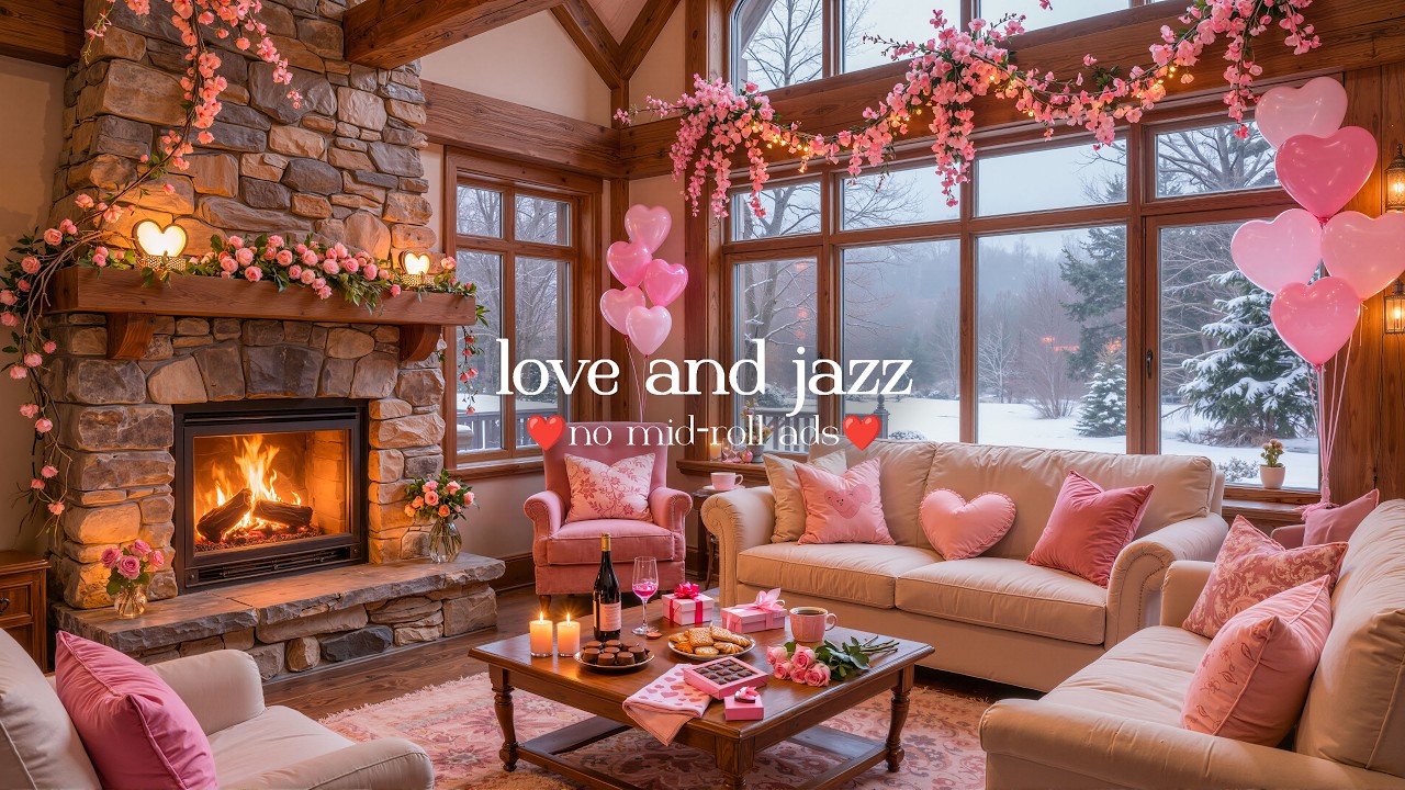 (NO MID-ROLL ADS) Dreamy Day Jazz ❄️ Romantic Winter Ambience & Crackling Fireplace for Relaxation
