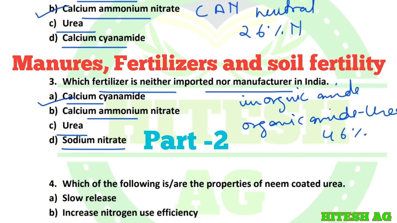 Important MCQs on manures, fertilizer and soil fertility part- 2