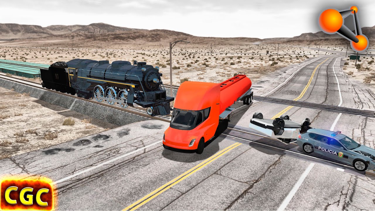 Steam Engine Train Vs Cars on railroad cross #10 BeamNG Drive