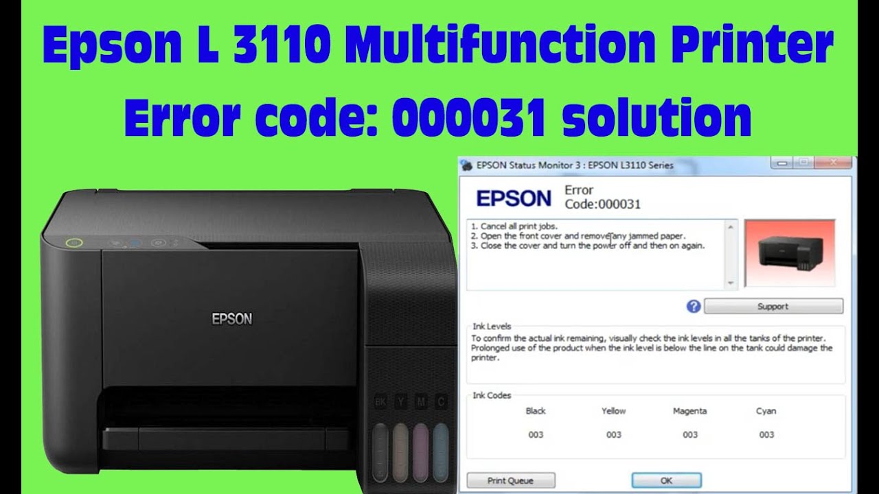 Epson Printer Error Code 000031 [SOLVED],Epson L3110 error code 000031 100% solve all light blinking