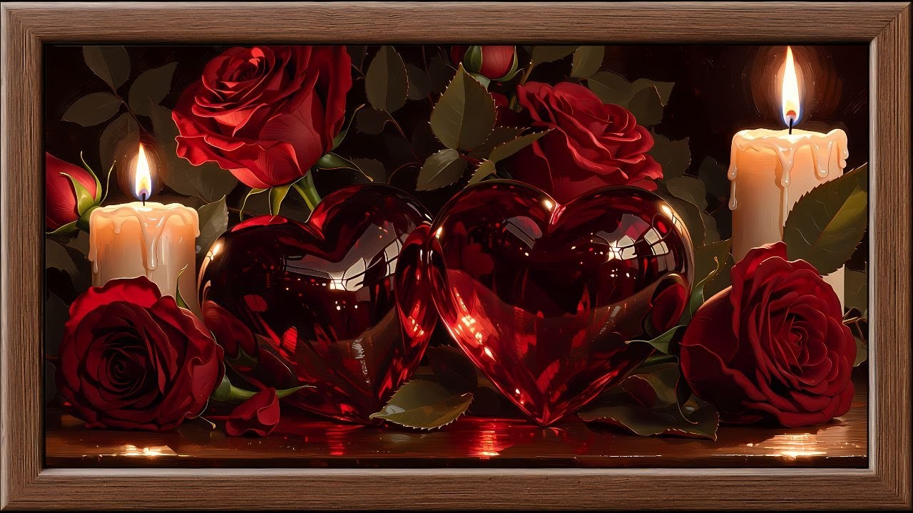 Valentine’s Day Frame TV Art 4K | Vintage Roses, Red Hearts & Candlelight | Romantic Screensaver