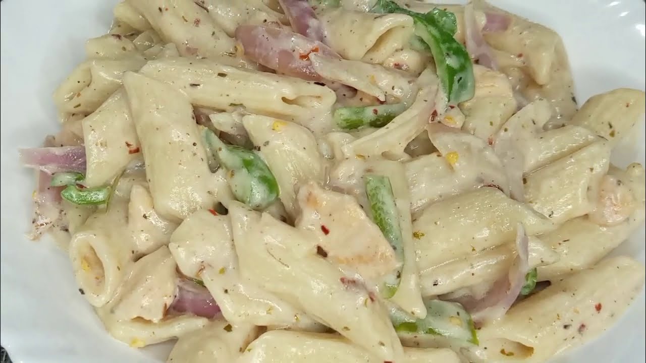 WHITE SAUCE PASTA RECIPE || CHICKEN WHITE SAUCE PASTA || By Naz's Kitchen