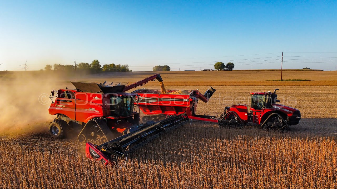 Harvest 2023 Soybeans with TWO Case IH Axial Flow Combines and a 470 Quadrtrac on the Grain Cart