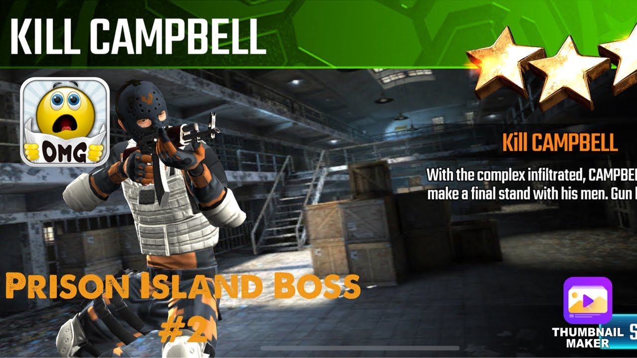 Kill Campbell, Sniper Strike Special Ops mission boss #2 - Prison Island ( Boss/ zone 16)