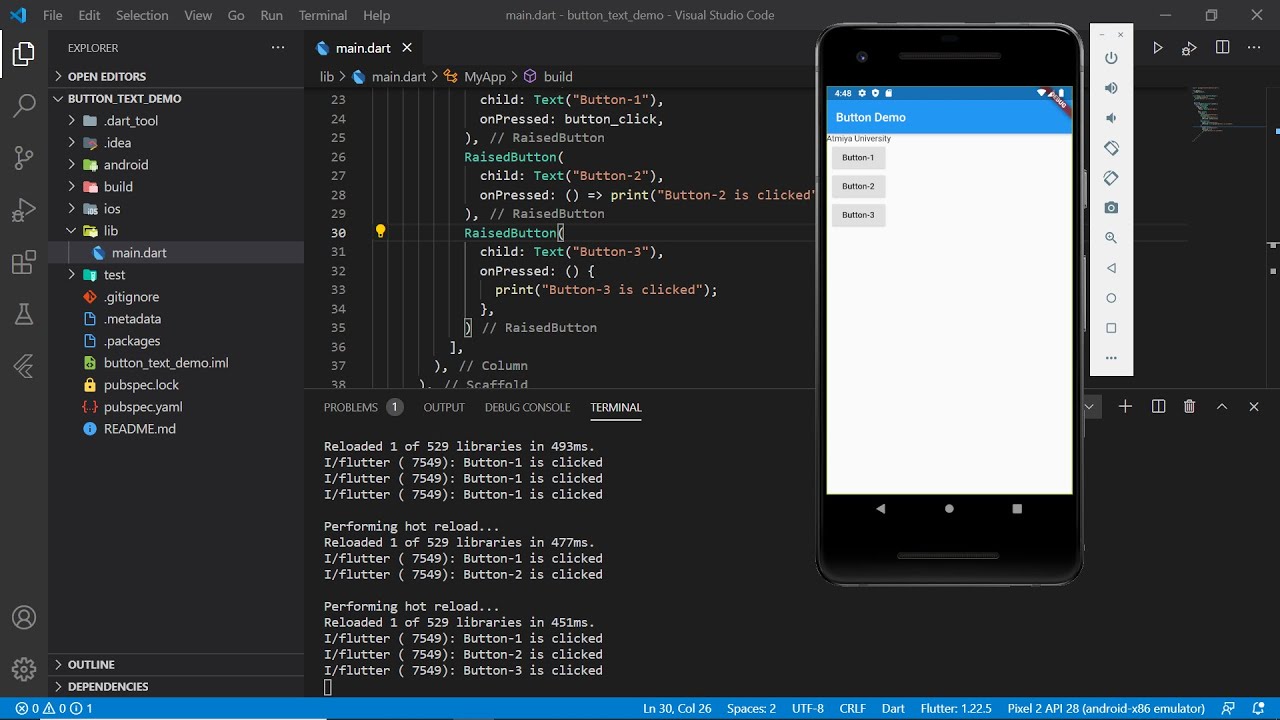 Flutter App - with Text & Button Demo