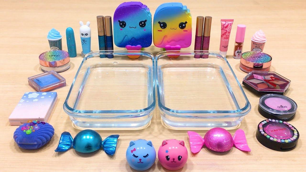 Pink vs Blue ! Mixing Makeup Eyeshadow into Clear Slime | Satisfying Slime Videos #558