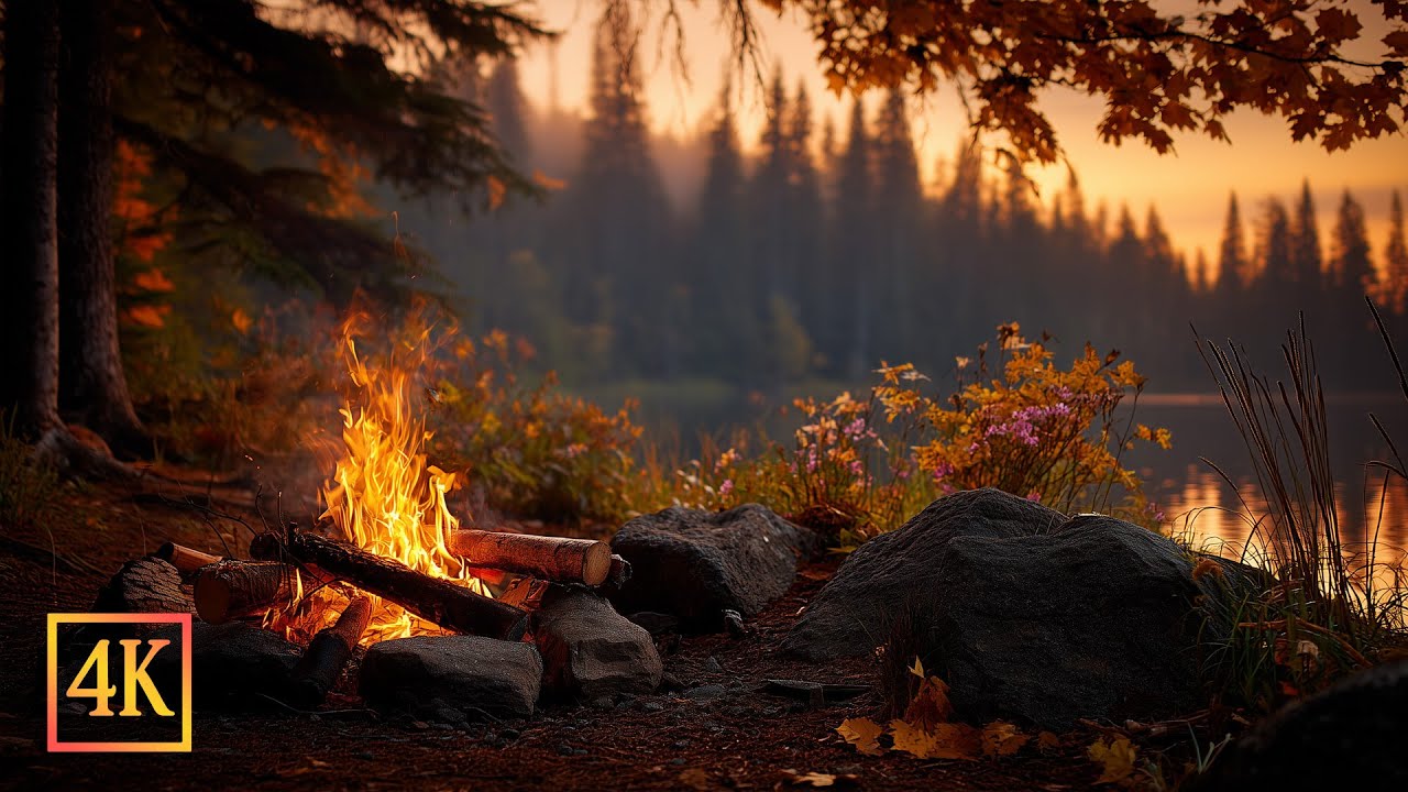 You’re Sitting by a Campfire 🍂🔥 Autumn Evening on the Lake