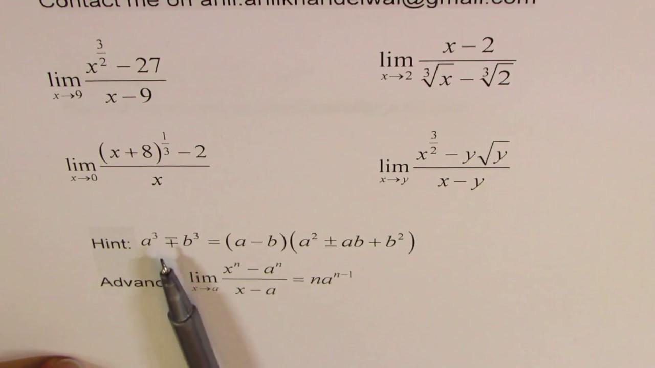 Limits Level 2 Examples with difference of cubes IIT JEE AP Calculus