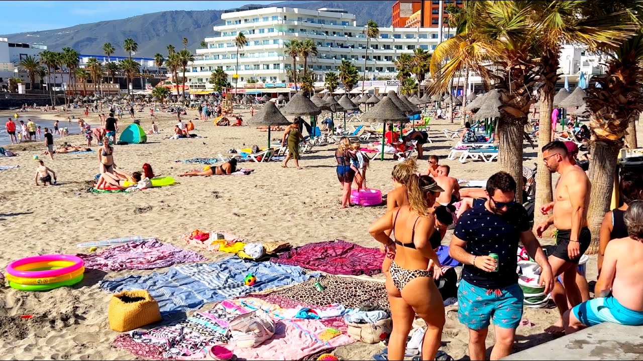 La Pinta beach. Walking tour of Costa Adeje. Tenerife today 4K