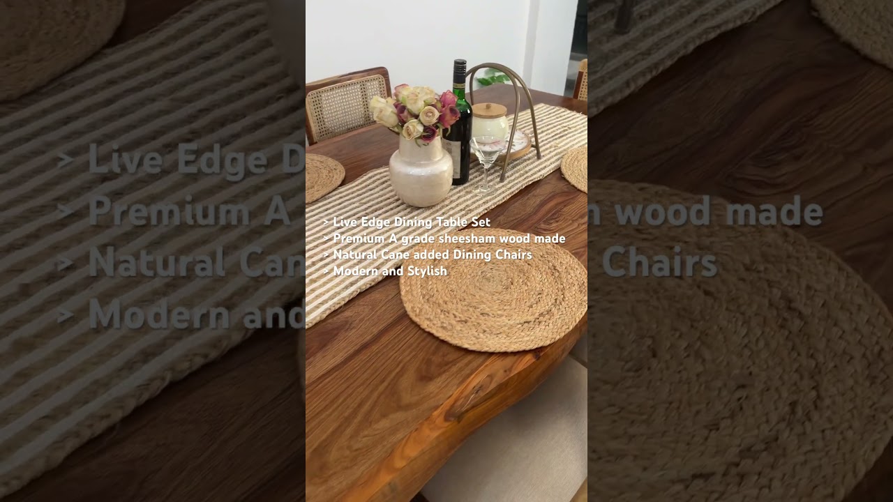 Retro Live Edge Dining Table With Cane Chairs ~ sheesham wood made #liveedgetable #diningtable