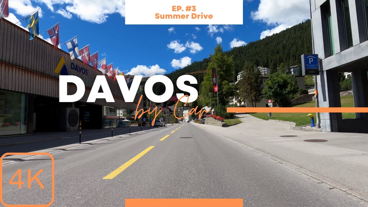 Drive through Davos on a summer day - 4K