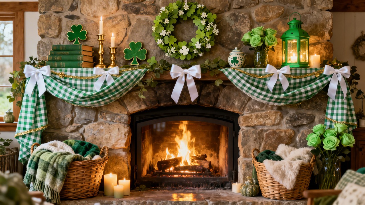 🍀🤍 Cozy St  Patrick’s Day Cottage Fireplace ✨ Relaxing Cottagecore Fireplace Ambience