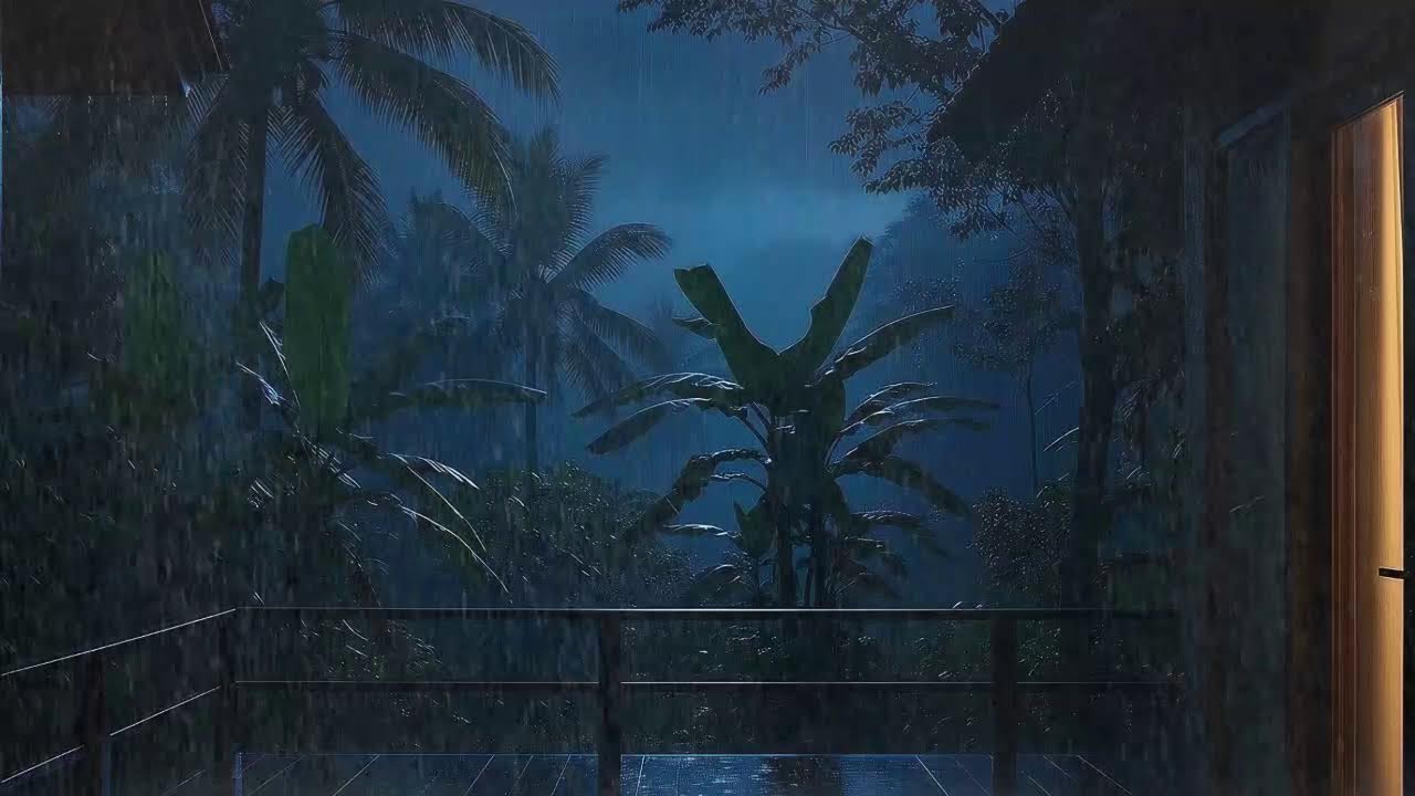 Quick Sleep with Light Rainfall and Soft Rumble at Wooden Cabin Terrace 🌧️