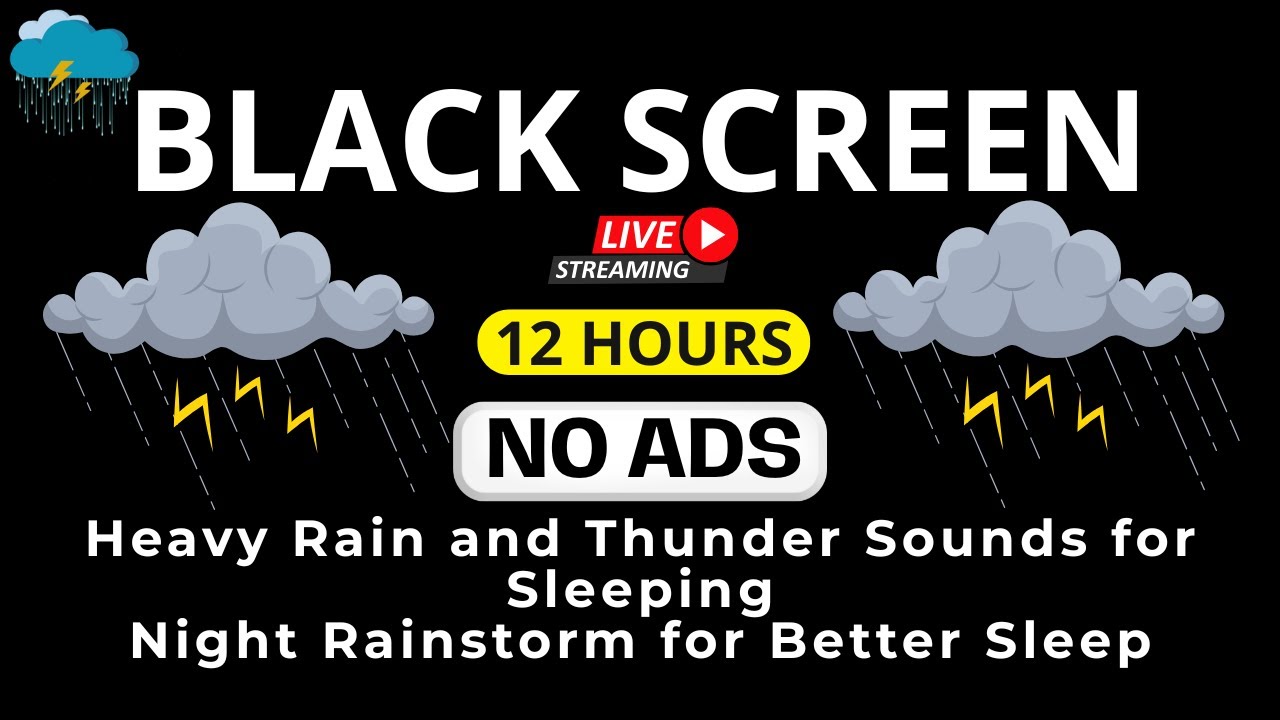 🔴 Heavy Rain and Thunder Sounds for Sleeping - Black Screen | Rain Noise for Deep Sleep
