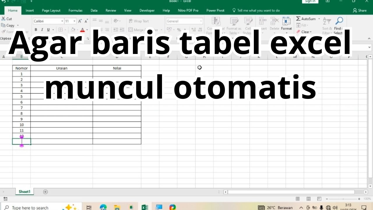 Membuat baris tabel di excel muncul otomatis #tabel #tabelexcelotomatis #tutorialexcelpemula